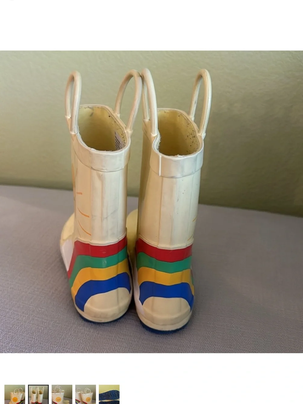 Cat & Jack Cream Rain Boots with Sunny Face & Rainbow